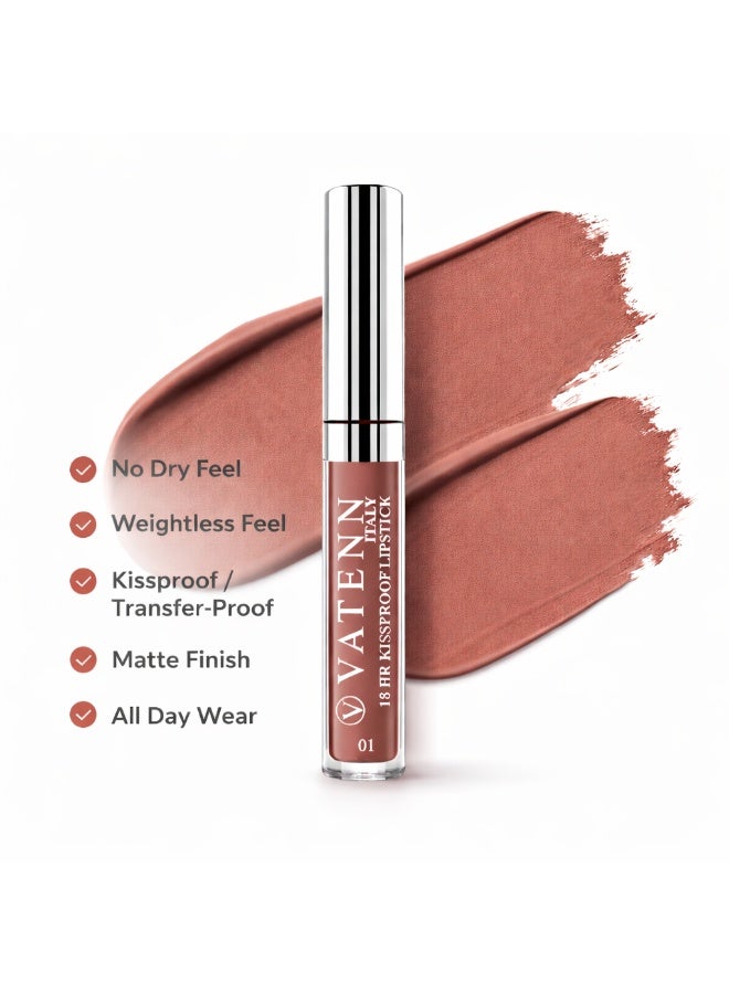 VATENN ITALY 18 Hr Kissproof Lipstick 01 Matte liquid lipstick, Lead-Free ,No Dry Feel, Weightless Feel, Vinyl Ink Kissproof /Lip Lingerie Transfer-Proof, All Day Wear. - Image 3